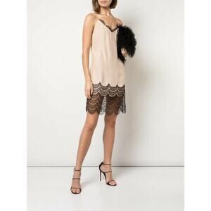 Sexy, Classic Kiki de Montparnasse Slip Lace Trim Mini Dress in Blush and Black